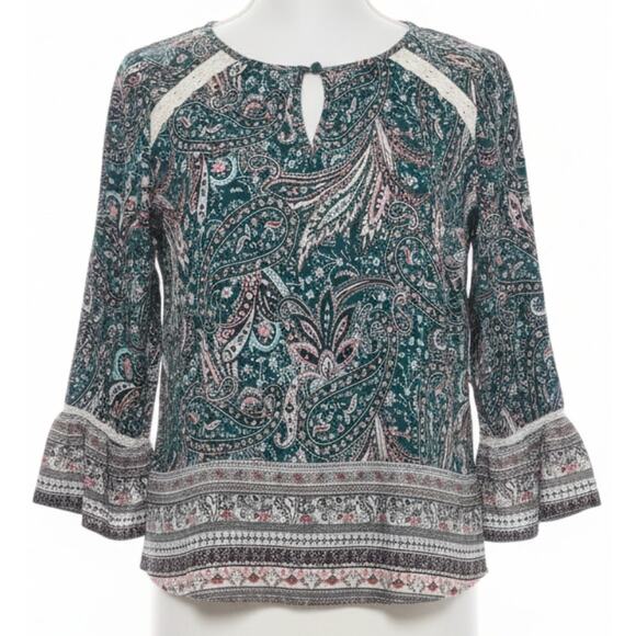 Artesia Bohemian Women Tunic Top Size XXL Green Pink Paisley Fairy Grunge Boho - Picture 1 of 9